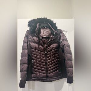 Women's Burgandy Puffer Jacket with Faux Fur Trim MK